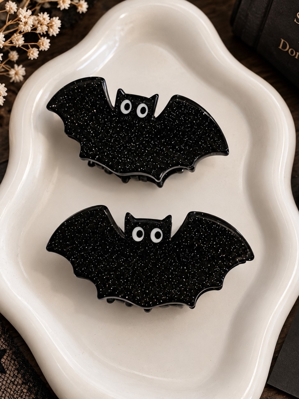 Black Glitter Sparkle Bat Hair Claw Clips - Halloween New
